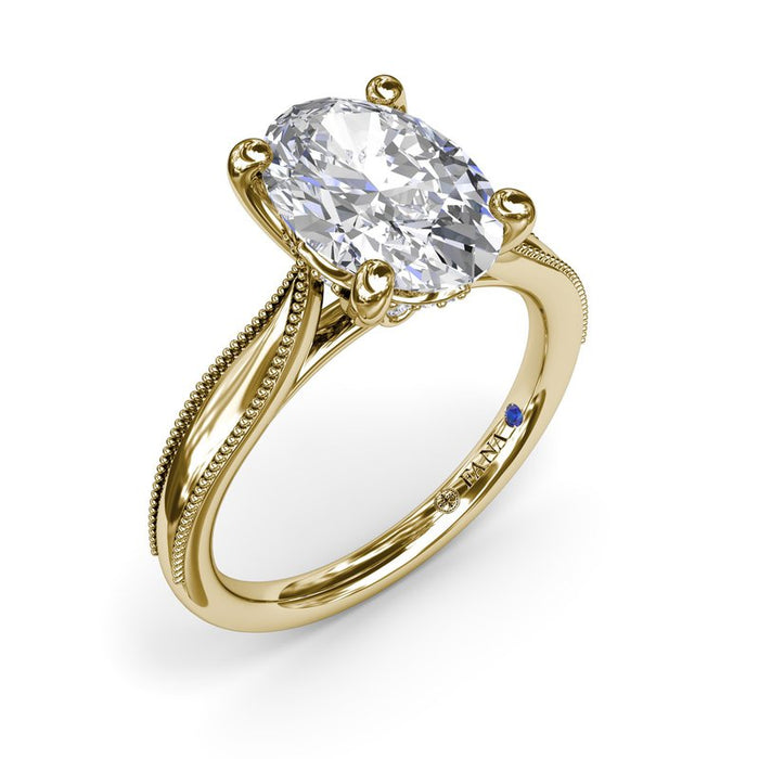 Tapered Milgrain Shank with Hidden Halo Engagement Ring Setting