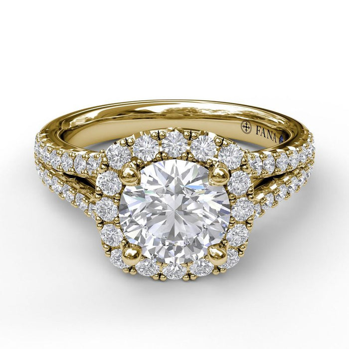 Cushion Halo with Diamond Split Shank Engagement Ring Setting