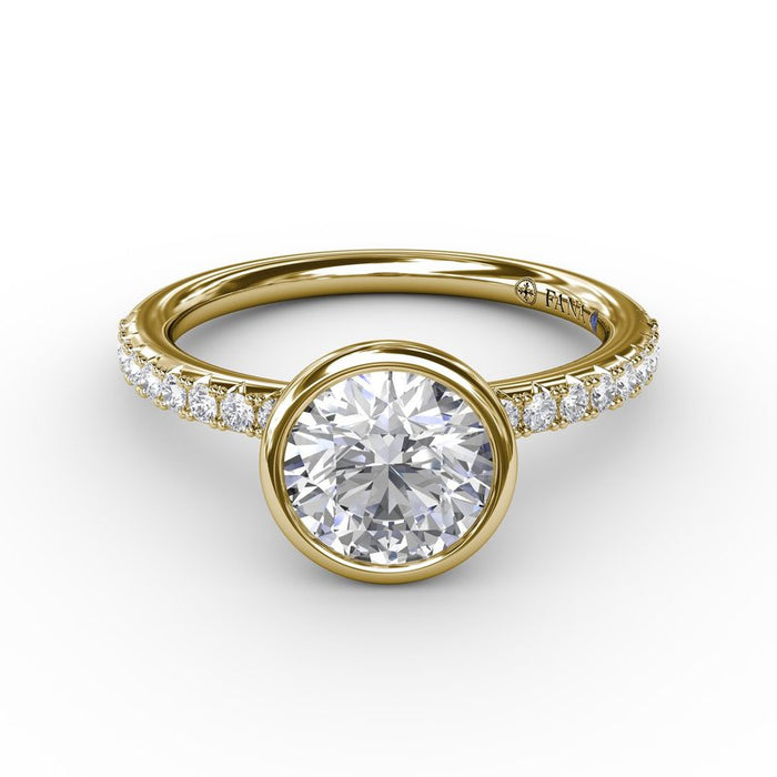 Bezel-Set Center with Diamond Shank Engagement Ring Setting