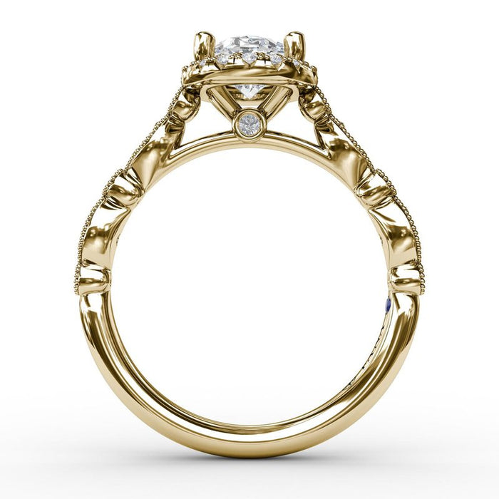 Classic Oval Halo with Detailed Milgrain Shank Engagement Ring Setting