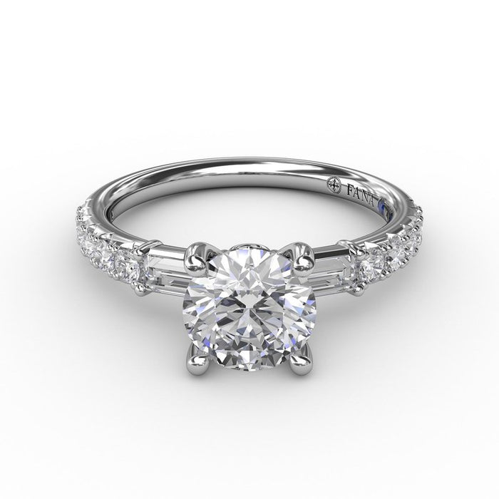 Baguette and Round Diamond Shank Engagement Ring Setting