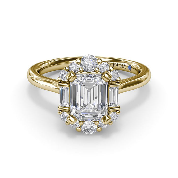 Round and Baguette Halo Engagement Ring Setting