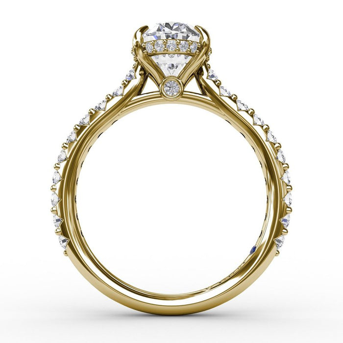 Diamond Shank with Hidden Pavé Halo Engagement Ring Setting