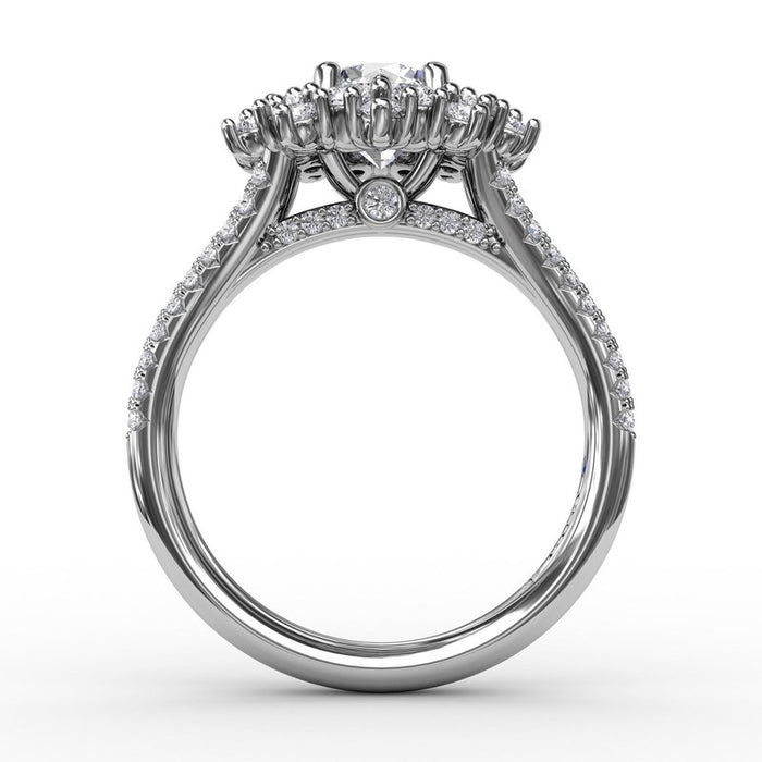 Floral Halo with Double-Row Pavé Shank Engagement Ring Setting