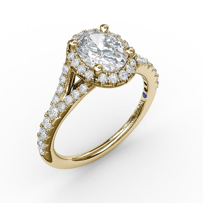 Classic Oval Halo with Subtle Split Shank Engagement Ring Setting