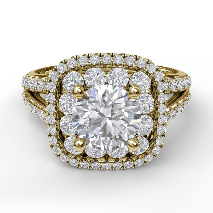 Exquisite Unique Double Halo Engagement Ring Setting