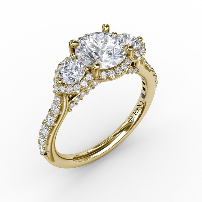 Three-Stone with Continuous Halo Engagement Ring Setting