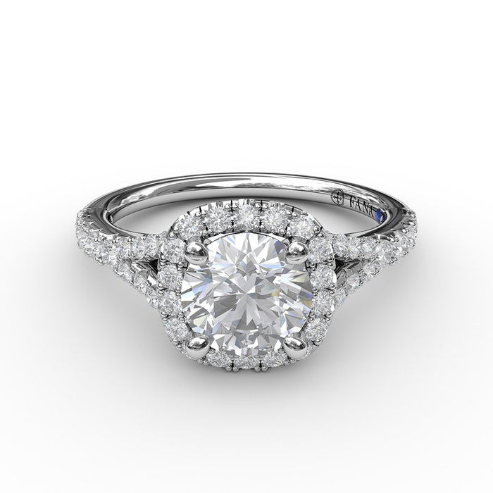 Classic Cushion Halo with Subtle Split Shank Engagement Ring Setting