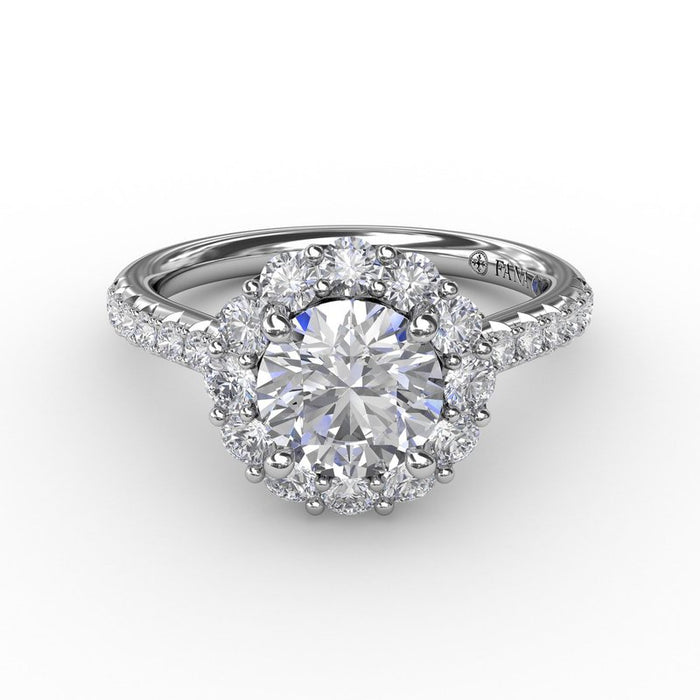 Round Halo with Diamond Shank and Bridge Detail Engagement Ring Setting