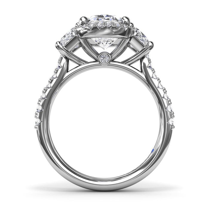 Oval Halo with Trapezoid Side Stones Engagement Ring Setting