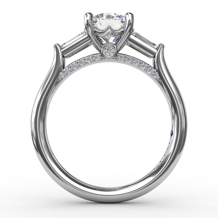 Bezel-Set Baguette Side Stones with Diamond Bridge Engagement Ring Setting