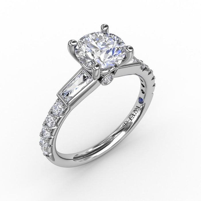 Bezel-Set Baguette Side Stones with Diamond Shank Engagement Ring Setting