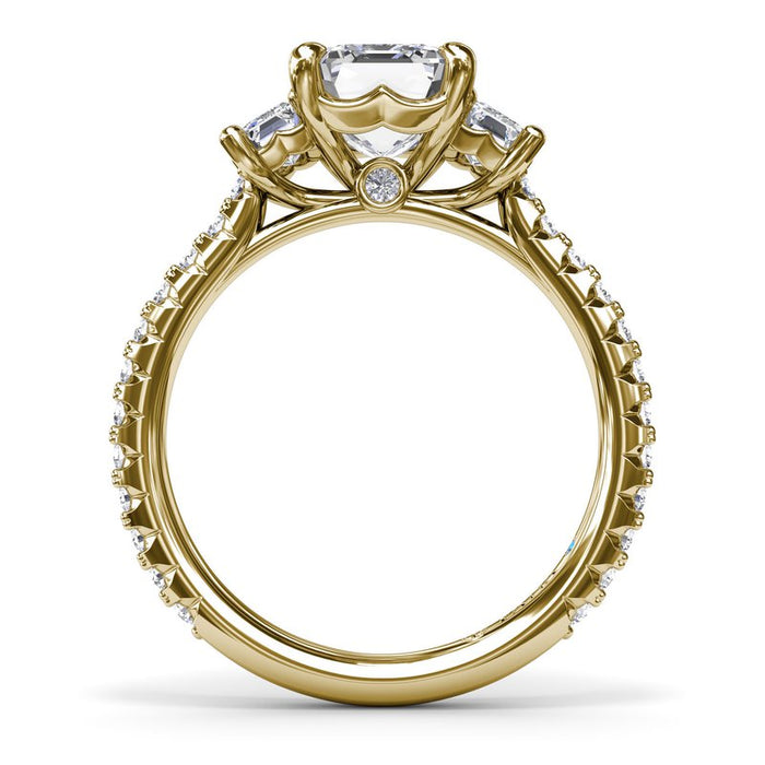 Three-Stone Emerald-Cut with Diamond Shank Engagement Ring Setting