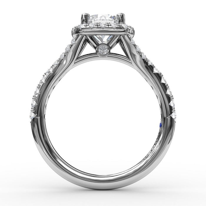 Classic Cushion Halo with Subtle Split Shank Engagement Ring Setting