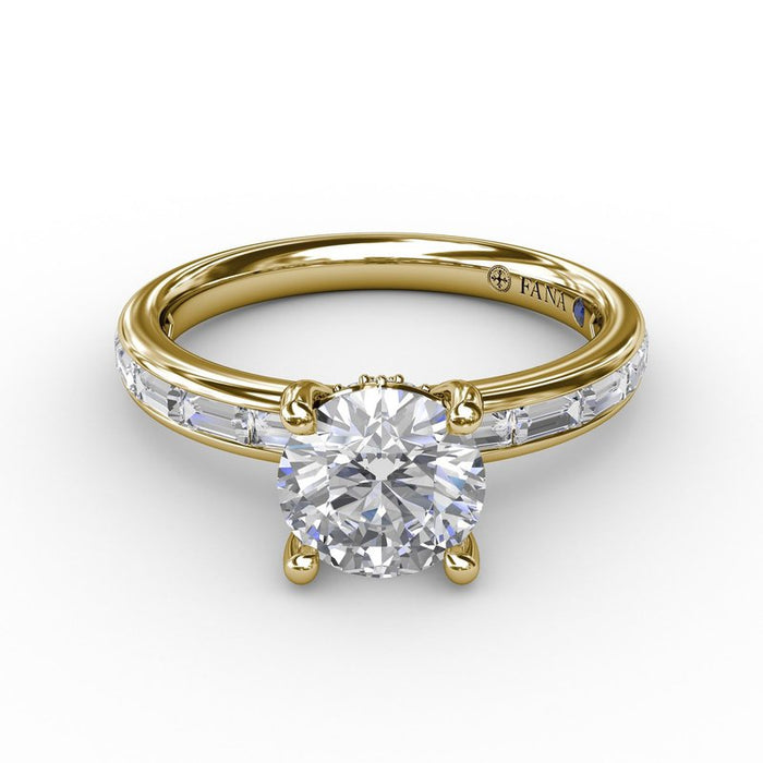 Baguette Diamond Shank with Hidden Halo Engagement Ring Setting