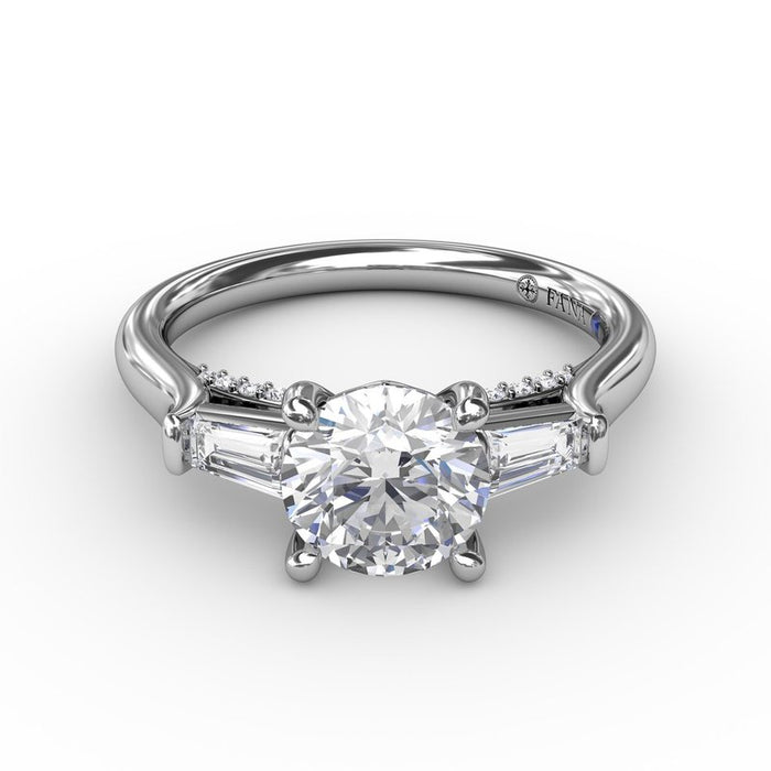 Bezel-Set Baguette Side Stones with Diamond Bridge Engagement Ring Setting