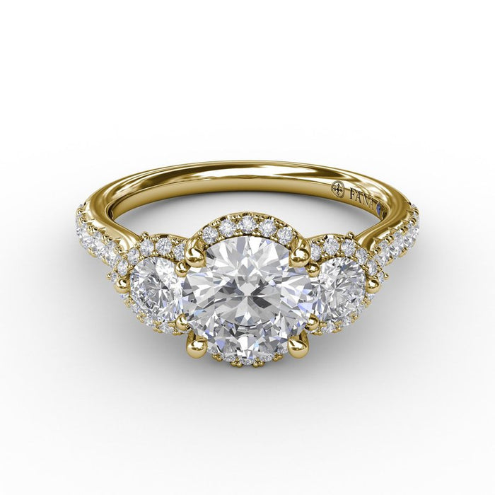 Three-Stone with Continuous Halo Engagement Ring Setting