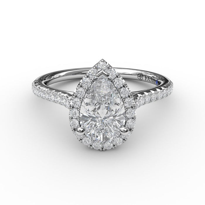 Delicate Pear Halo with Pavé Shank Engagement Ring Setting