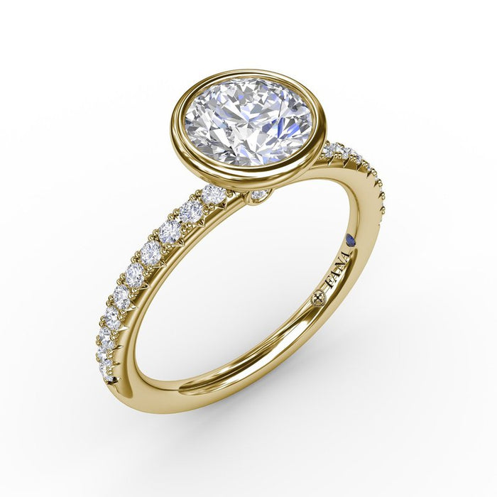 Bezel-Set Center with Diamond Shank Engagement Ring Setting