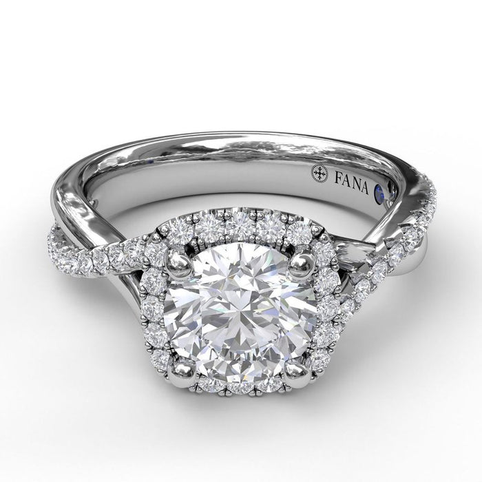 Cushion Halo with Diamond and Gold Twist Engagement Ring Setting