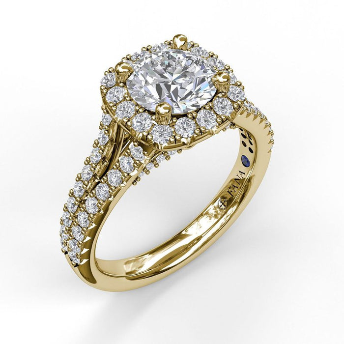 Cushion Halo with Diamond Split Shank Engagement Ring Setting