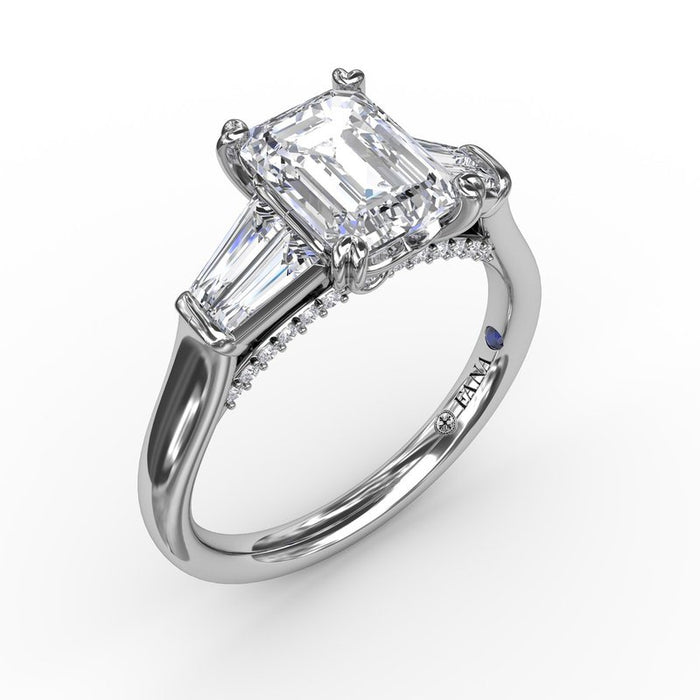 Tapered Baguette Side Stones with Diamond Bridge Engagement Ring Setting