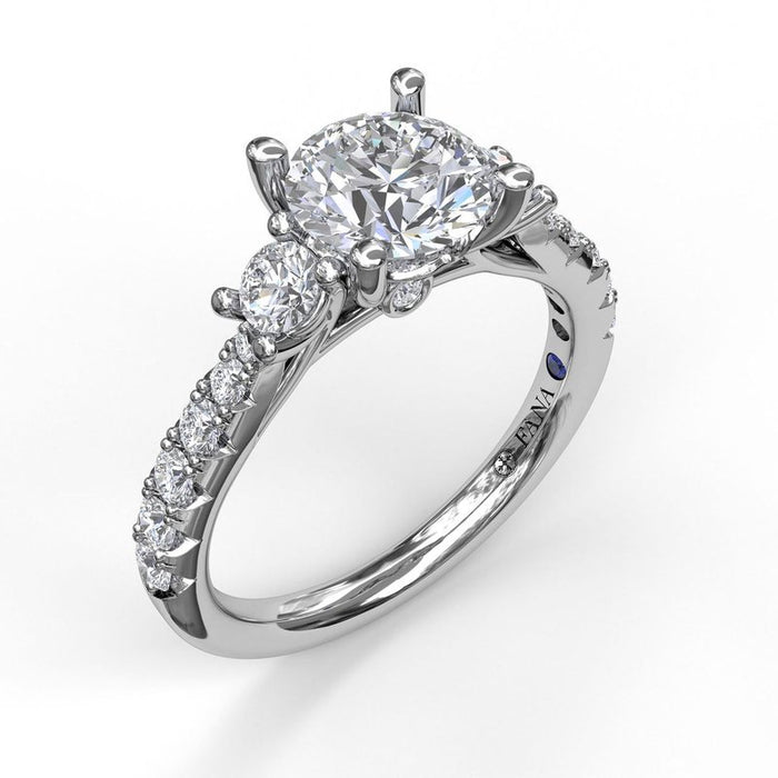 Three-Stone with Pave Shank Engagement Ring Setting