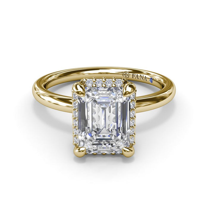 Emerald-Cut Center with Halo and Hidden Halo Engagement Ring Setting