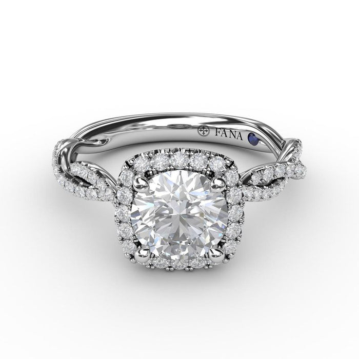 Cushion Halo with Cathedral Twist Engagement Ring Setting