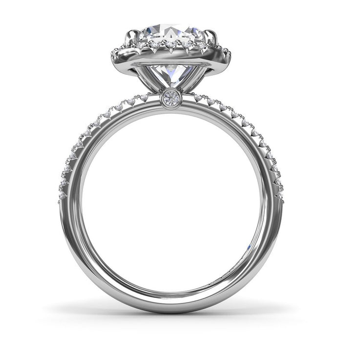Double Row Diamond Shank with Halo Engagement Ring Setting