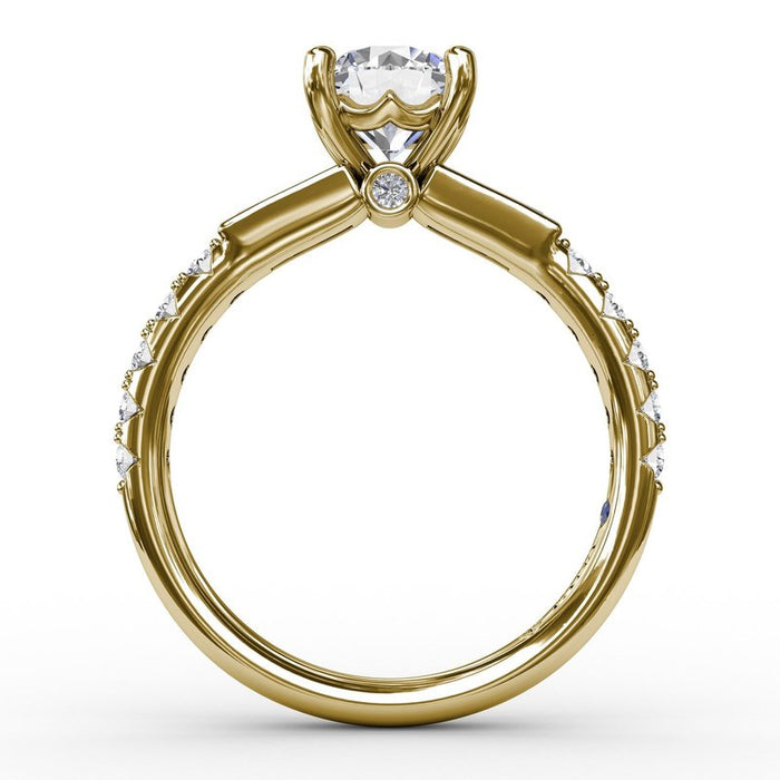 Bezel-Set Baguette Side Stones with Diamond Shank Engagement Ring Setting