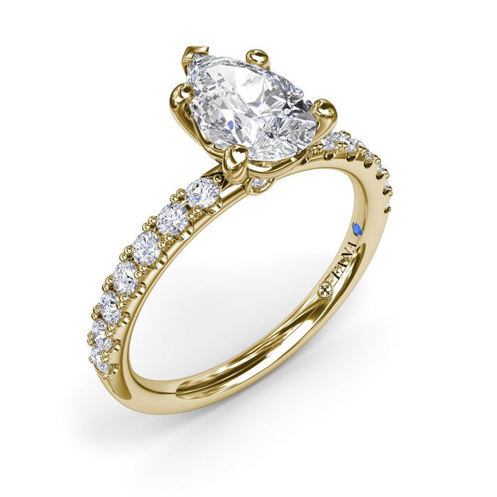 Pavé Shank with Pear-Shape Center Engagement Ring Setting
