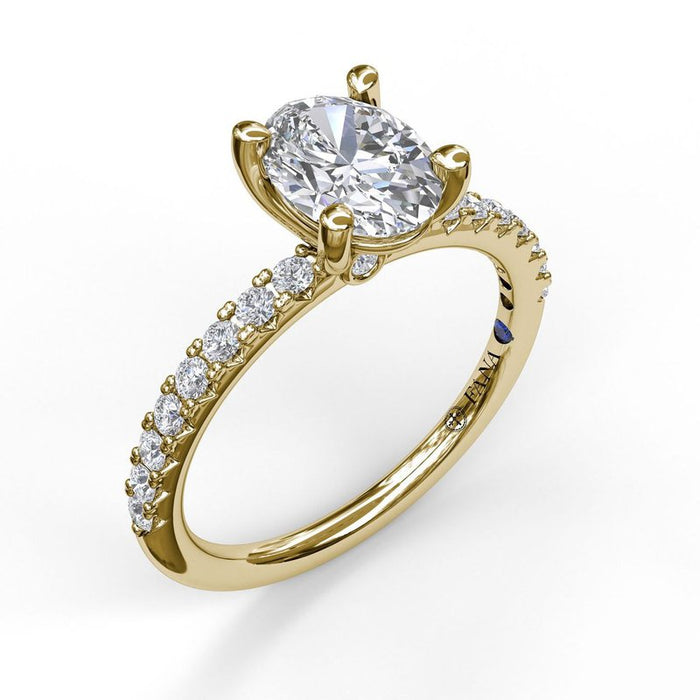 Classic Single Row Diamond Shank Engagement Ring Setting