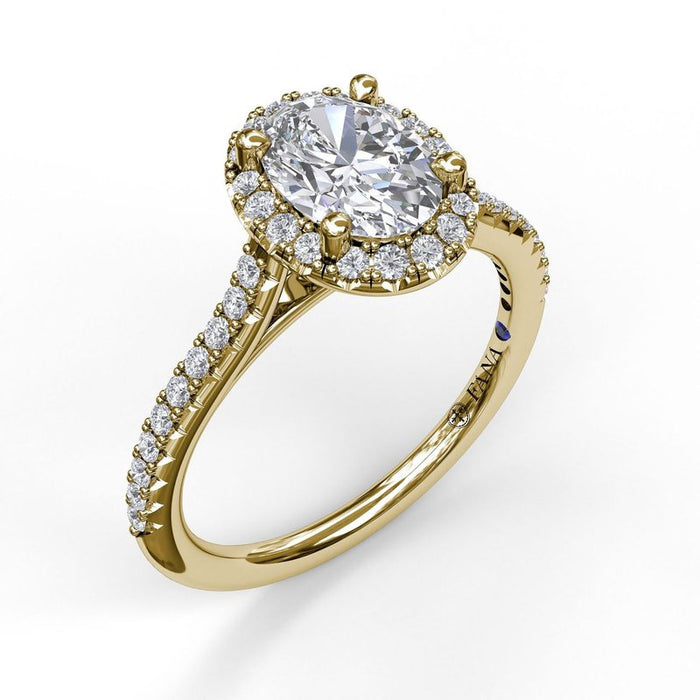 Delicate Oval Halo with Pavé Shank Engagement Ring Setting