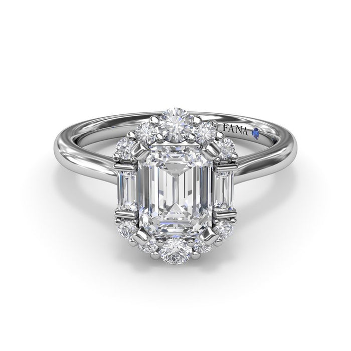 Round and Baguette Halo Engagement Ring Setting