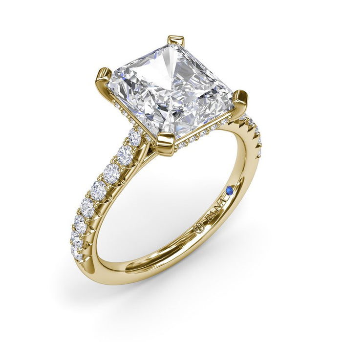 Pavé Shank with Radiant Center and Hidden Halo Engagement Ring Setting