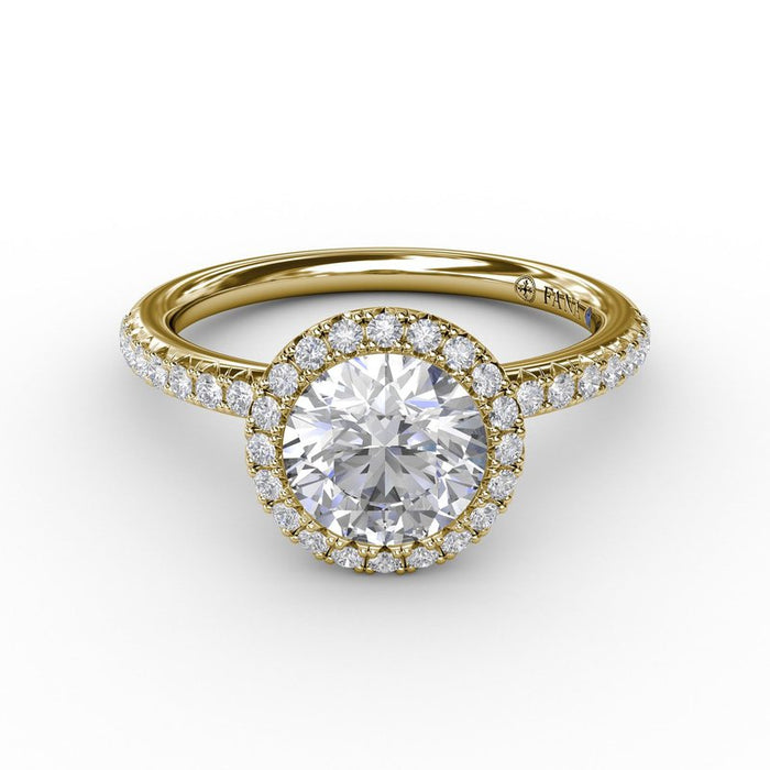 Classic Round Halo with Diamond Shank Engagement Ring Setting