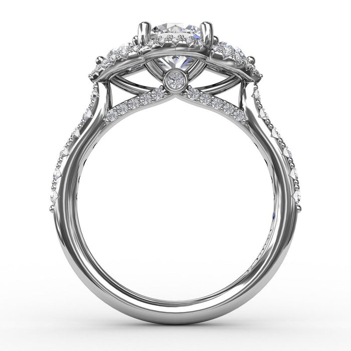 Three-Stone with Continuous Halo Engagement Ring Setting