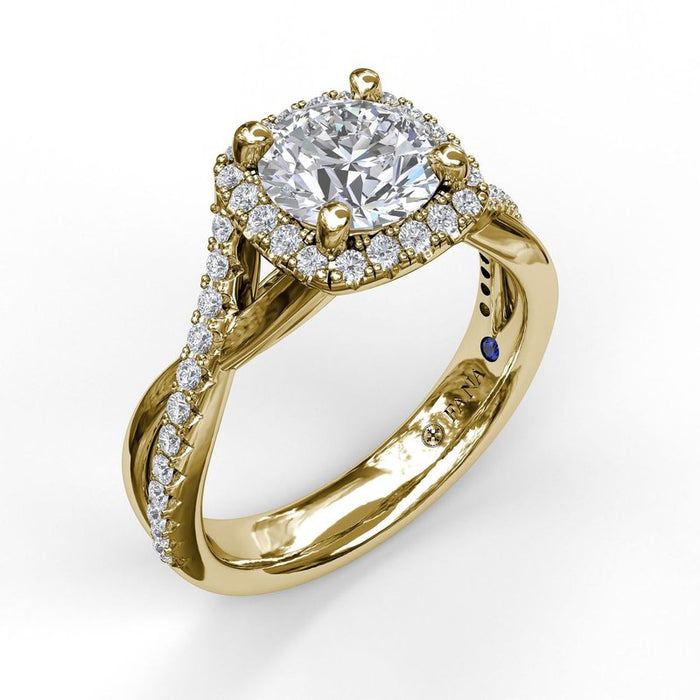 Cushion Halo with Diamond and Gold Twist Engagement Ring Setting