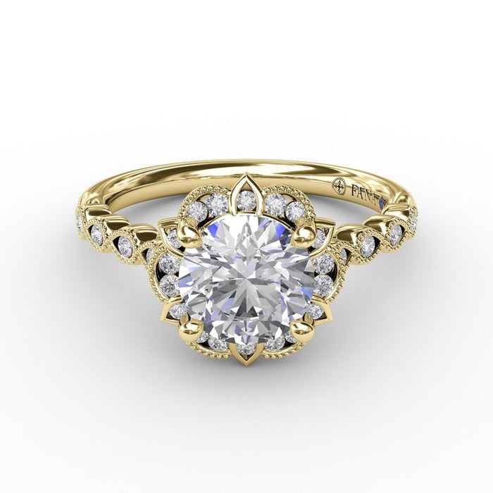 Floral Halo with Milgrain Detail Engagement Ring Setting