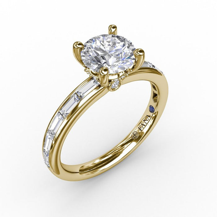 Baguette Diamond Shank with Hidden Halo Engagement Ring Setting