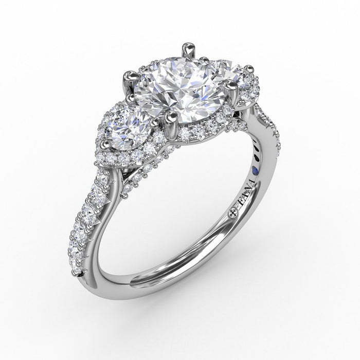 Three-Stone with Continuous Halo Engagement Ring Setting