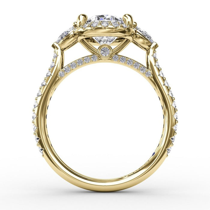 Oval Halo with Pear-Shape Side Stones Engagement Ring Setting