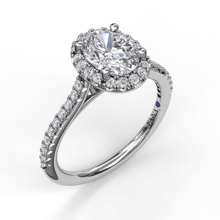Delicate Oval Halo with Pavé Shank Engagement Ring Setting