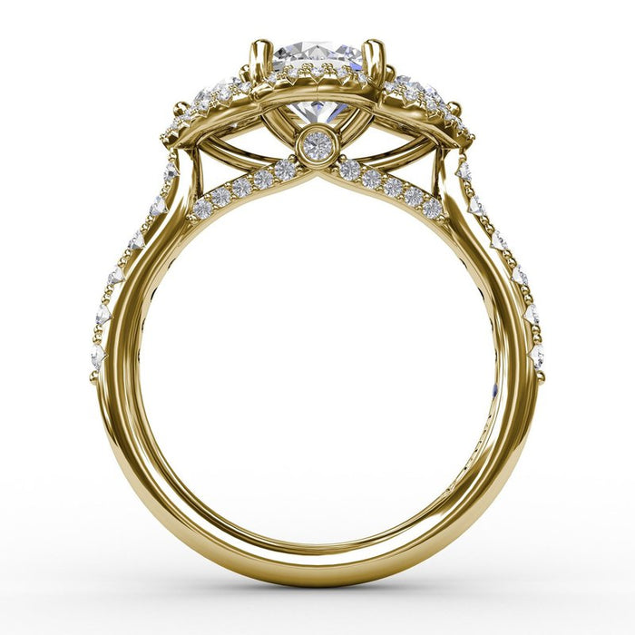 Three-Stone with Continuous Halo Engagement Ring Setting