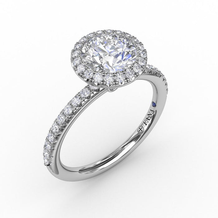Classic Round Halo with Diamond Shank Engagement Ring Setting