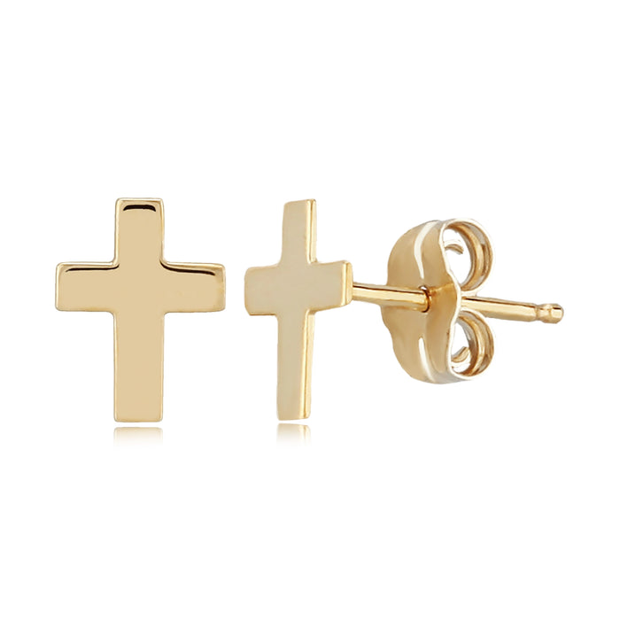 14K Yellow Gold Cross Stud Earrings