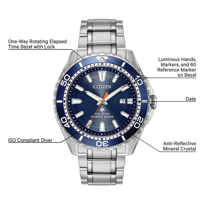 Citizen Promaster Dive Eco-Drive Watch, Silver-Tone with Blue Dial/Bezel