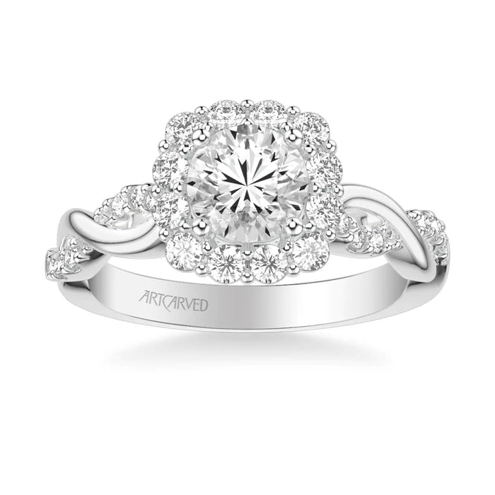 Bella Contemporary Cushion Halo Round Center Twist Engagement Ring Setting