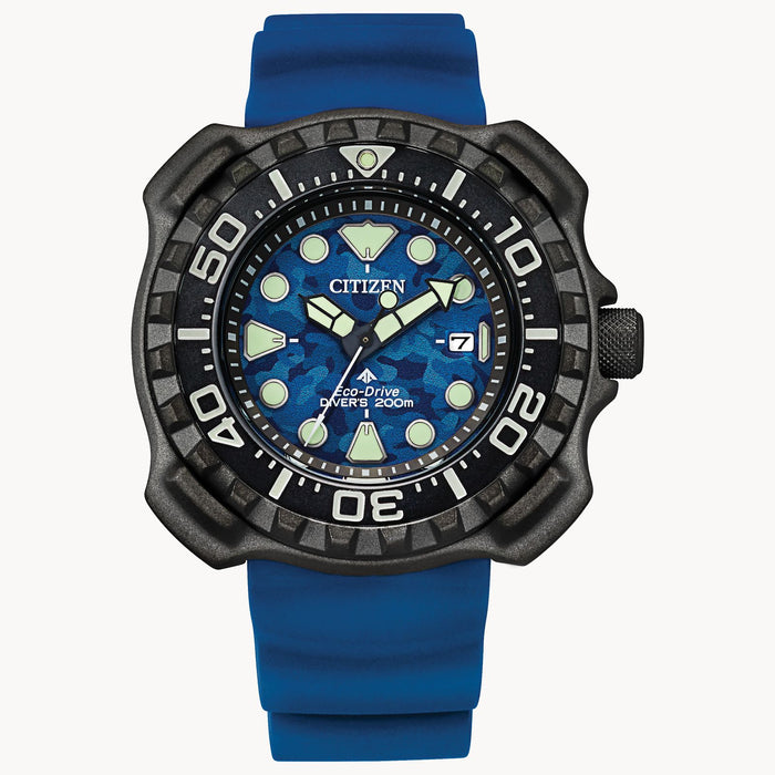 Citizen Promaster Dive Eco-Drive Watch, Camo Blue Dial with Polyurethane Strap